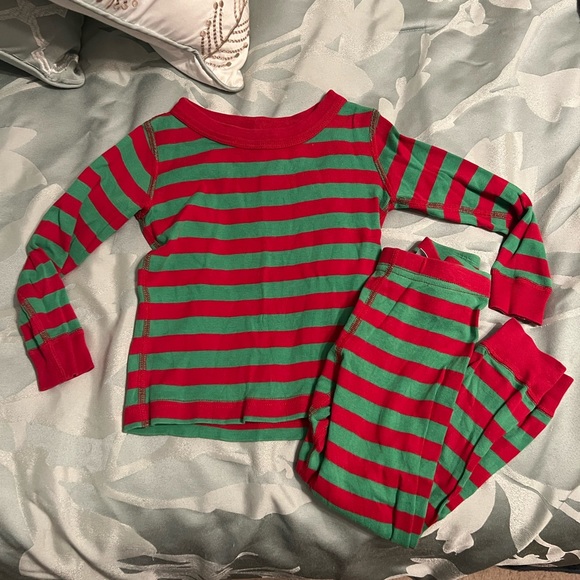 Hanna Andersson holiday green and red striped pajamas 3T long sleeve Christmas - Picture 1 of 8